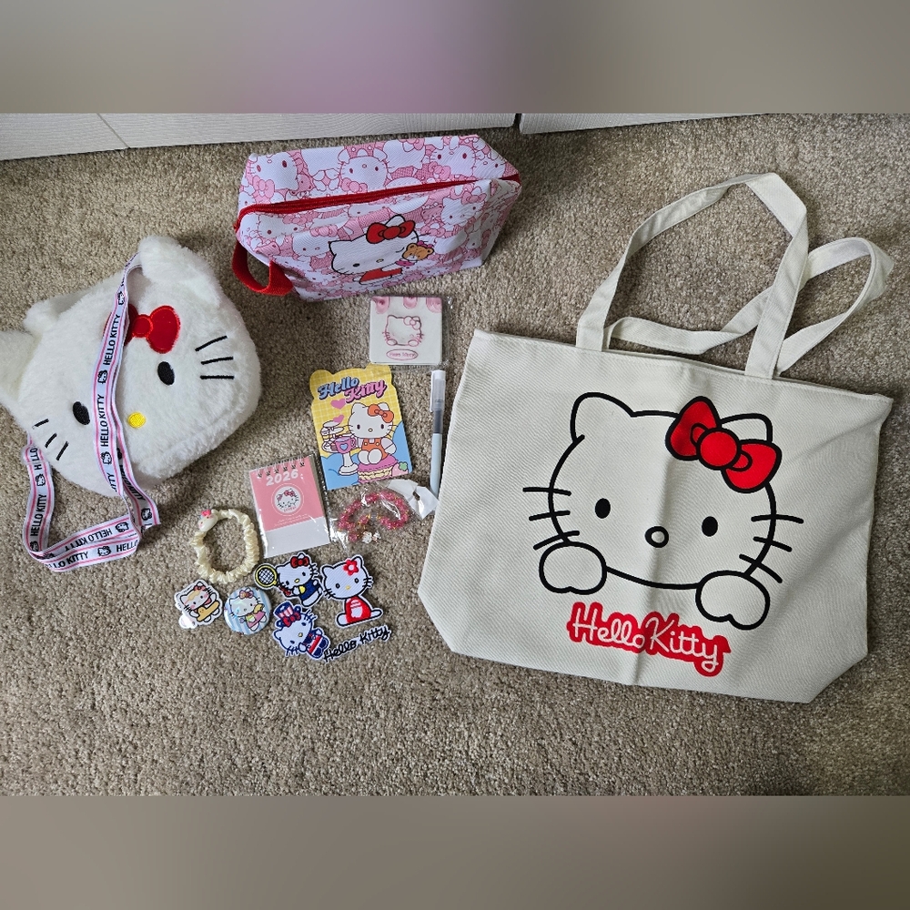Hello Kitty Tote,  Plush Purse, Makeup Bag and Accessories Set